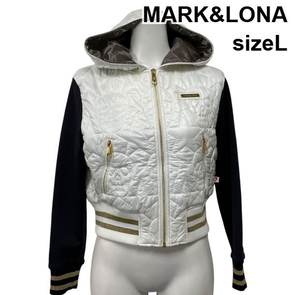マークアンドロナ MARK-LONA アウター ジャケット 中綿 長袖 スカル フード ネイビー 白 ゴールド色 L S 7号 レディース S5W263