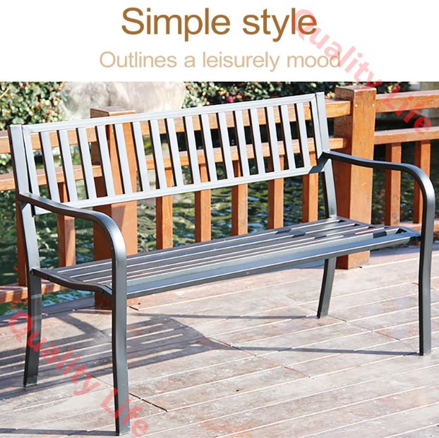 アウトドアガーデンベンチ メッシュパターンの背もたれ-ストレートレッグ付き