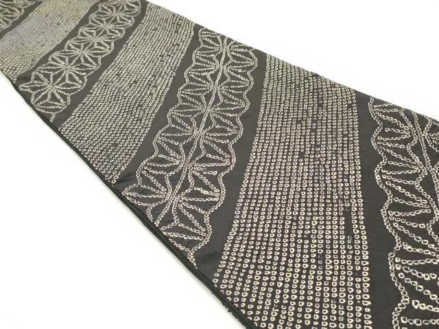 【正規品】 平和屋着物●アンティーク 大正ロマン 全通柄京袋帯 作家物 絞り 抽象間道 黒地 正絹 DAAW6848ob