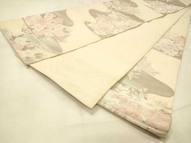 平和屋着物＊夏物　六通柄袋帯　草花文　金糸　正絹　逸品　DABD6665cm 平和屋着物＊夏物 六通柄袋帯 草花文 銀糸 正絹 逸品 DAAS2785cmの通販