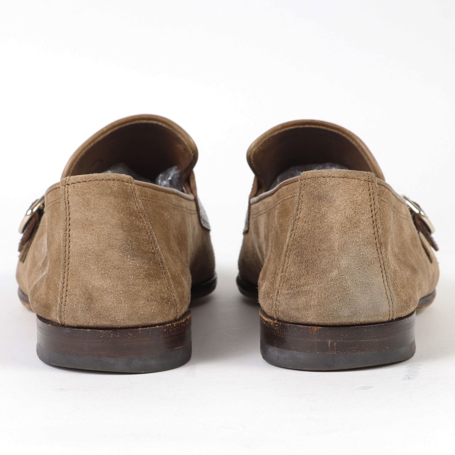 SANTONI サントーニ ダブルモンク ストラップ スウェード コンビ ローファー CARLOS カルロス シューズ ベージュ 8 イタリア製  ブランド