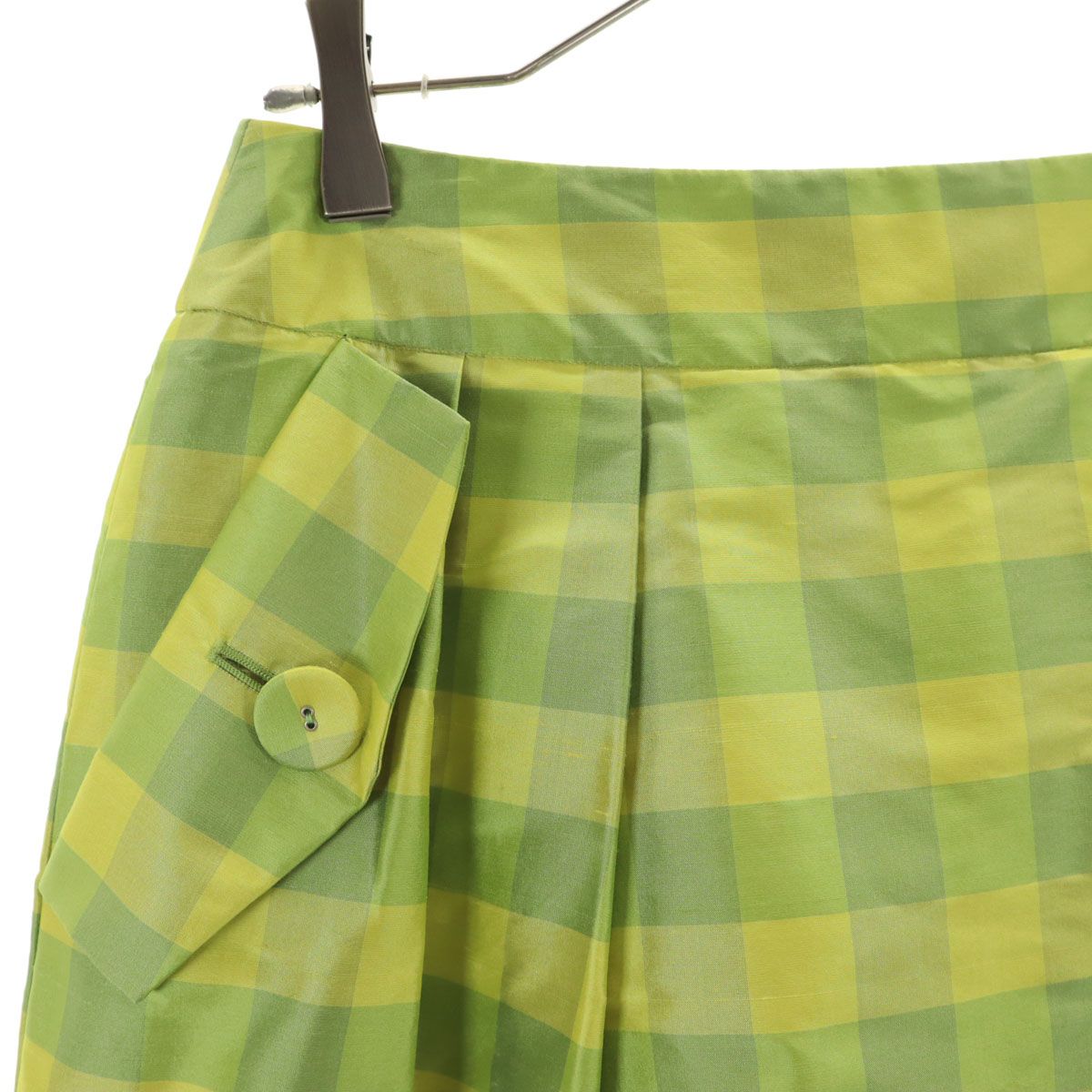 未使用 FOXEY フォクシー 日本製 シルク チェック柄 ミディ丈 フレア