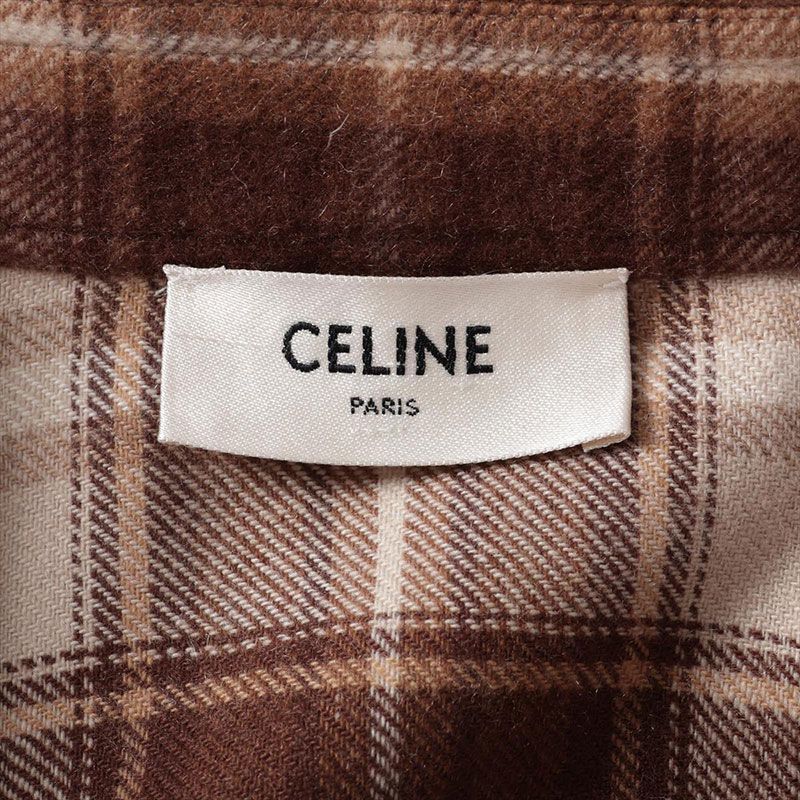 【最新作入荷】 CELINE セリーヌ 長袖シャツ カシミア フランネル シャツ トリオンフ 刺繍 ロゴ