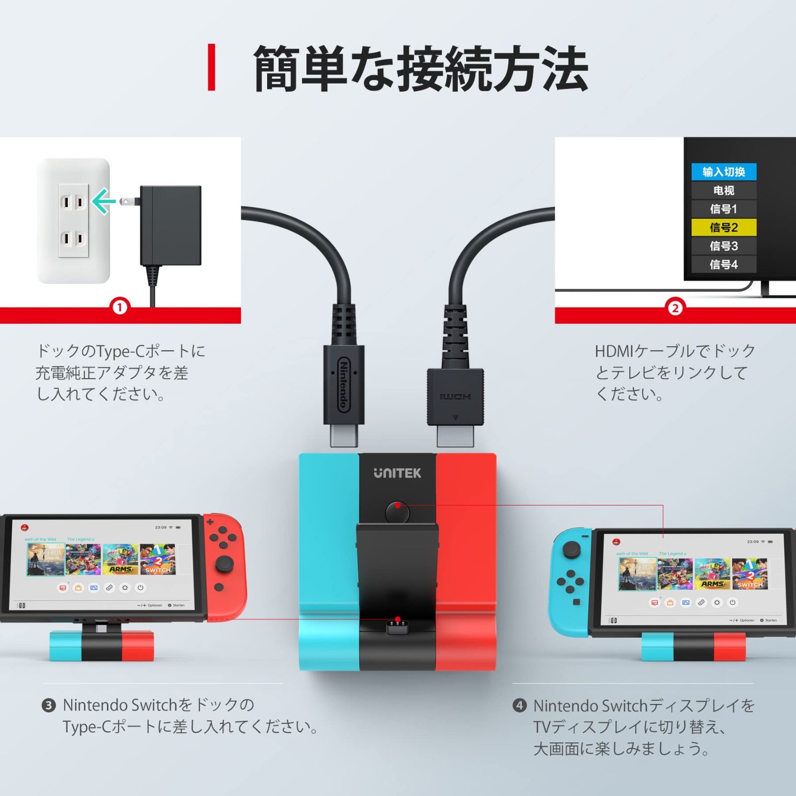 セール中】3in1多機能switchドック Unitek 充電しながらテレビに映せる