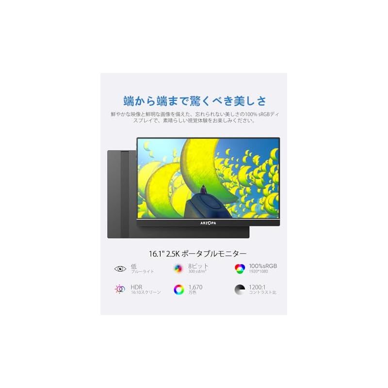ARZOPA モバイルモニター 16.1インチ 100％ sRGB広色域