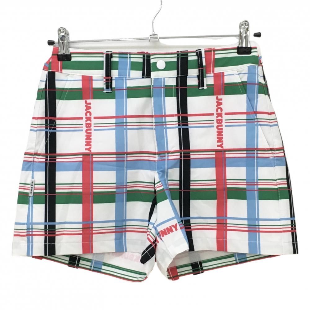 ジャックバニー ショートパンツ 白×マルチカラー チェック レディース