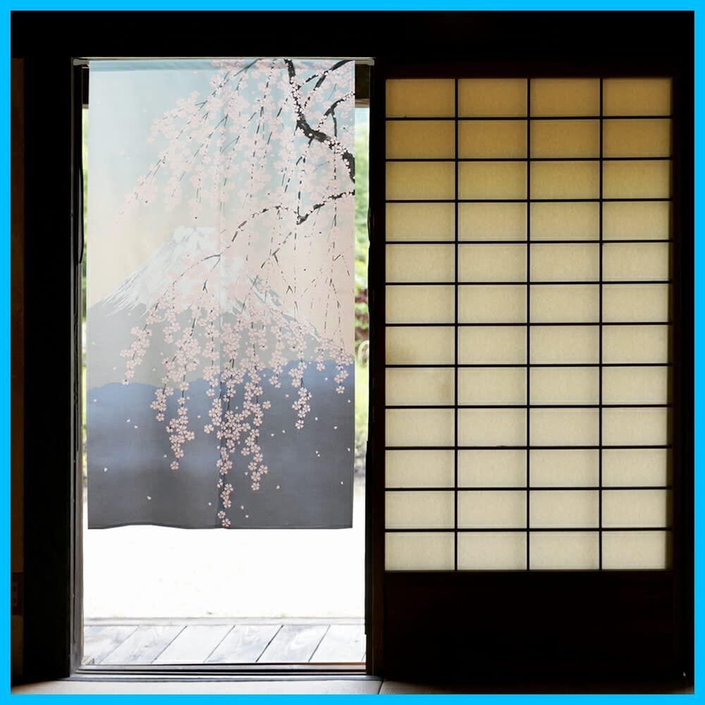 のれん工房 のれん 和風 春 桜 タペストリー 間仕切り 目隠し 半間のれん 伝統 幅85×丈150cm 四季富士 春 9241