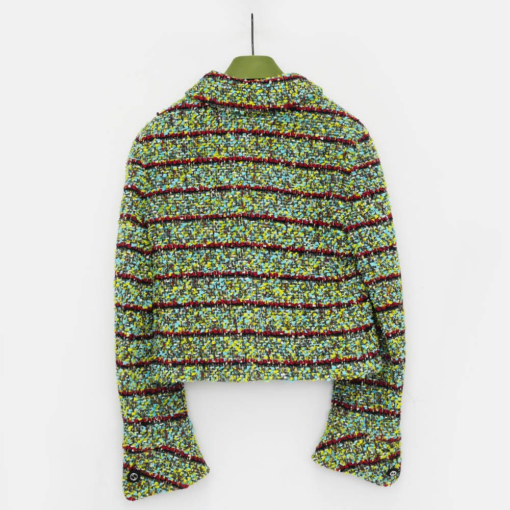 名東 グッチ ツイード ジャケット 761171 40 サイズ グリーン系 ボタン開閉 長袖 レディース