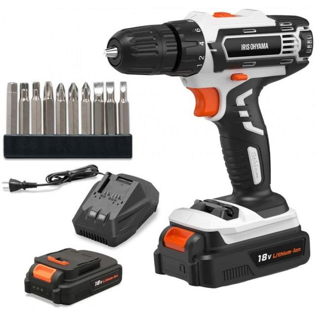 電動ドライバー ドリルドライバー コードレス 充電式 18Ｖ 2000mAh 充電器 ビット10種付属 JCD25 ホワイト