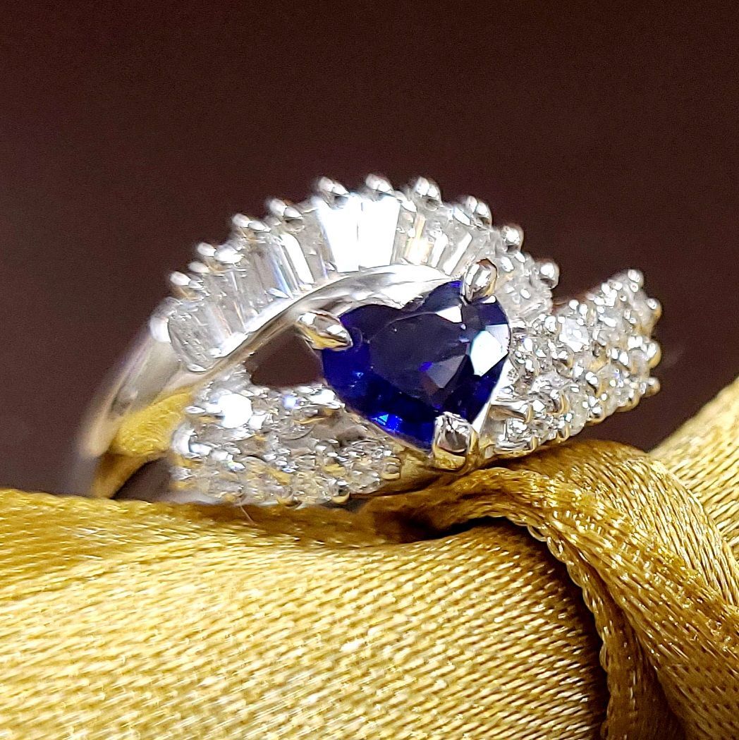 特品！0.45ct ハート！サファイア ダイヤモンド プラチナ リング 鑑別 