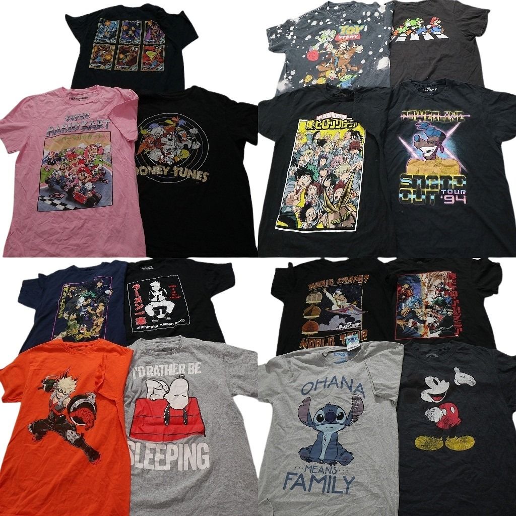 古着卸 まとめ売り キャラクター 半袖Tシャツ 15枚セット メンズ M ヒロアカ ディズニー ナルト トイストーリー 古着 NC3873