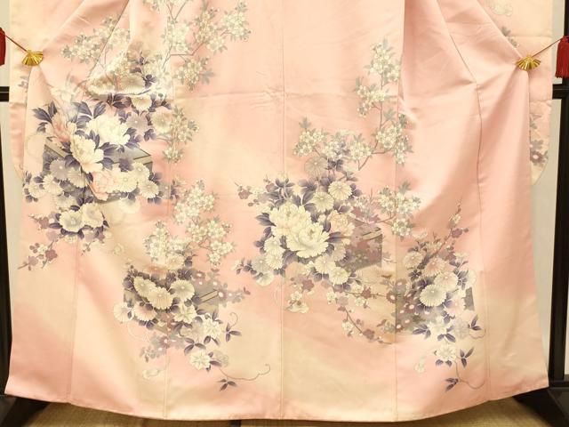 平和屋着物●豪華振袖　舞花文　暈し染め　金彩　銀通し地　正絹　逸品　AABE2472ck 平和屋着物□豪華振袖 文箱花文 暈し染め 銀彩 やまと誂製 正絹 逸品