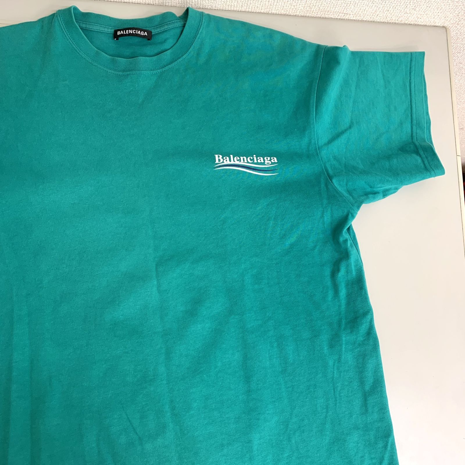 GT1【中古品】BALENCIAGA バレンシアガ ロゴ Tシャツ XSサイズ グリーン