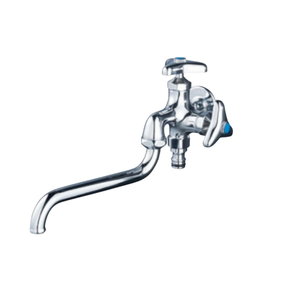 人気商品】KVK 節約 屋外ホース接続ニップル付二口自在水栓(寒冷地