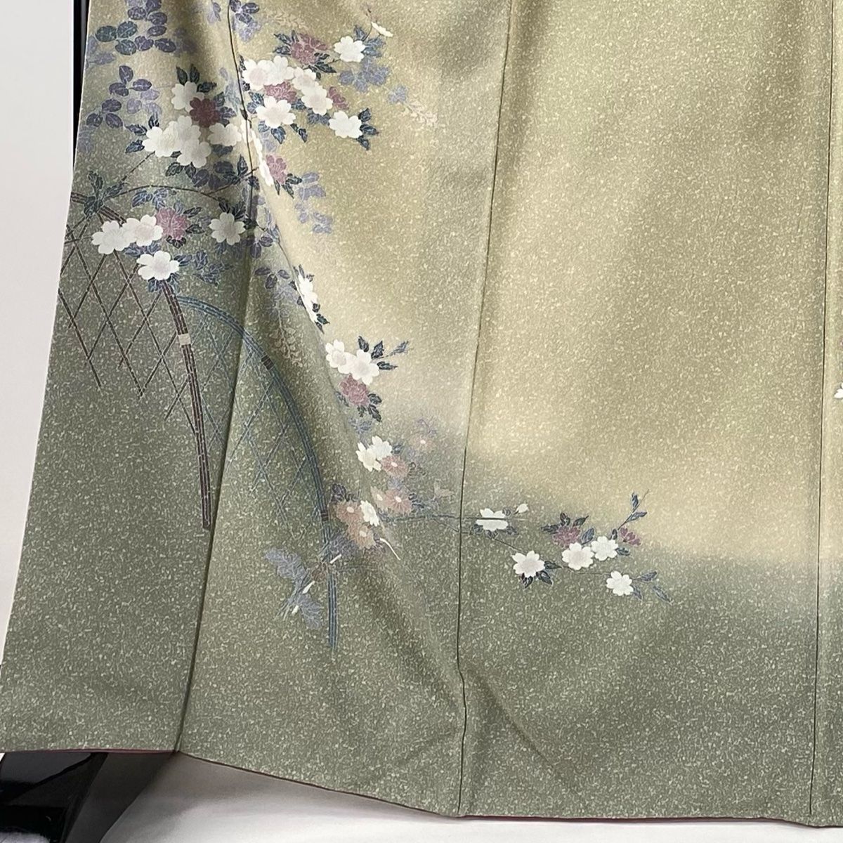 美品】 訪問着 身丈167.5cm 裄丈65cm M 袷 桜 菊 染め分け ベージュ