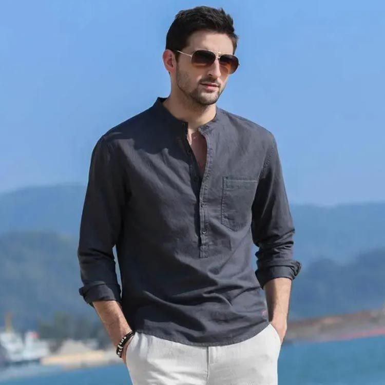 シャツ メンズ ストレッチ 即 OK カジュアルシャツ 大人 ファッション 長袖 春 夏 春服 夏服 スリム ボタンダウンシャツ オールシーズン トップス カジュアル 薄手 綿麻 リネン 無地 yunban537