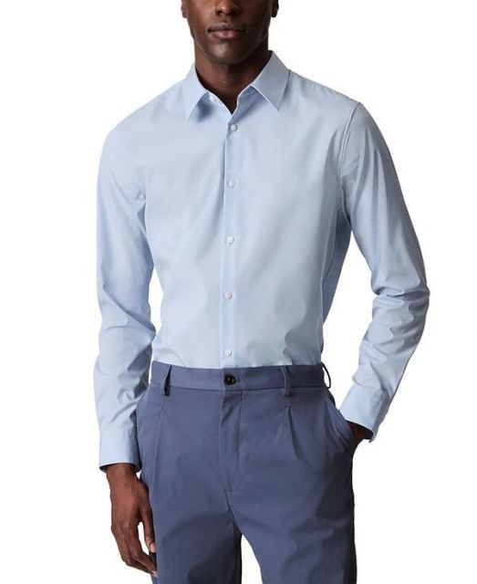 【送料無料】 カルバンクライン メンズ シャツ トップス Men's Slim Fit Supima Stretch Long Sleeve Button-Front Shirt Niagara Mist