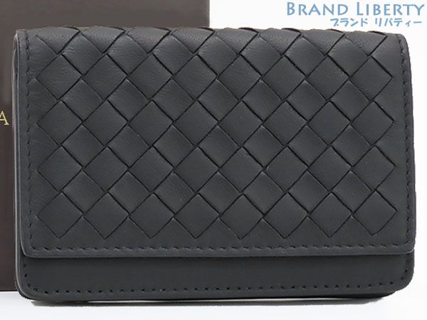 新古品 ボッテガ ヴェネタ BOTTEGA VENETA イントレチャート カードケース 名刺入れ パスケース ブラック ラムレザー 133945