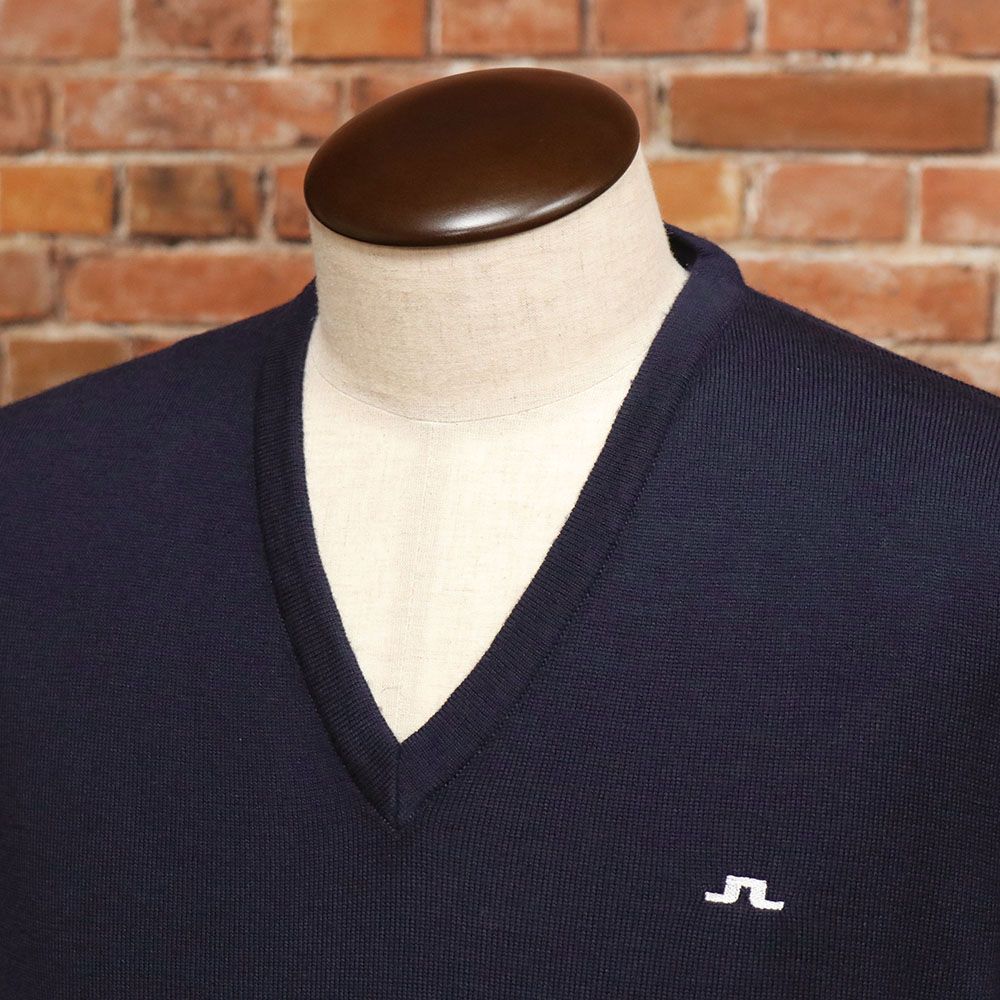 秋冬 J.LINDEBERG 48 L サイズ Vネックニット 071-19911 メリノウール セーター 長袖 シンプル ゴルフ メンズ 紳士 ジェイリンドバーグ 紺 ネイビー mc142