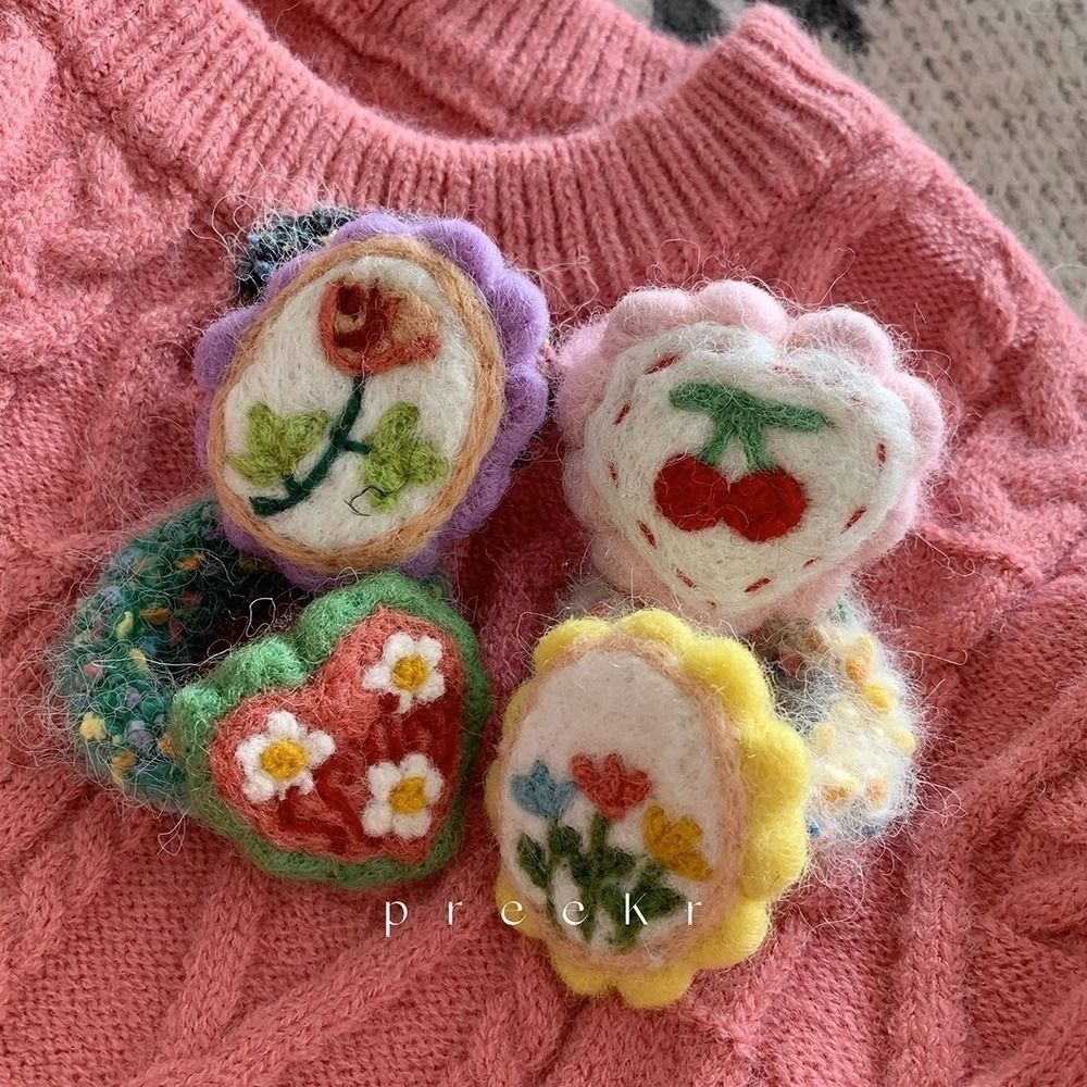 4点 Sweet Strawberry Original Design｜Handmade 手作りアクセサリー｜かわいい ふわふわ ニット シュシュ 髪飾り マカロン 系｜チェリー 小花 チューリップ バラ｜Size FreeSize 4点