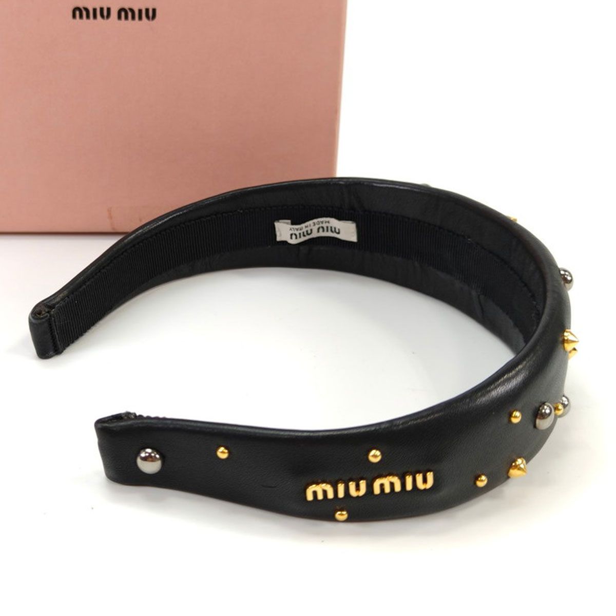 MIUMIU ミュウミュウ スタッズ ヘアバンド ヘアアクセサリー カチューシャ ブラック 管理番号 10325