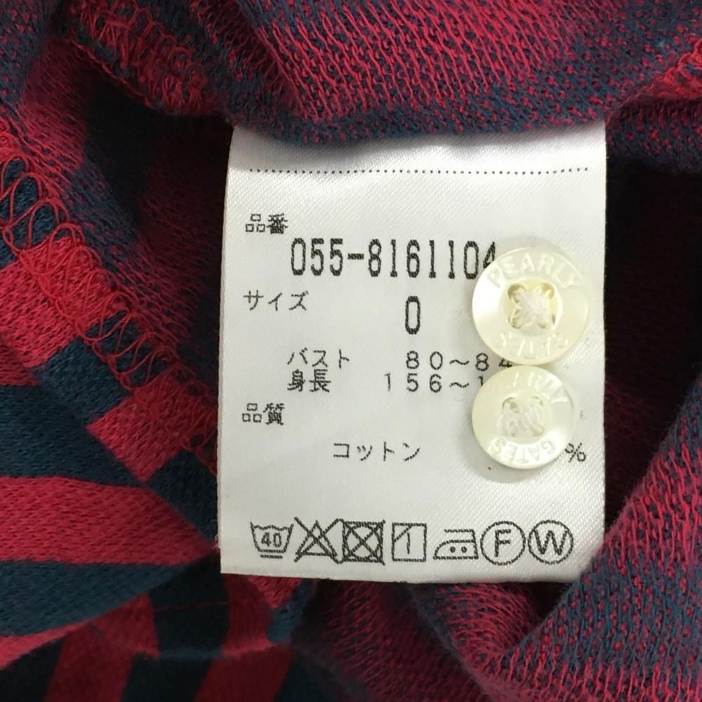 美品】パーリーゲイツ 長袖ポロシャツ レッド×グレー ストライプ
