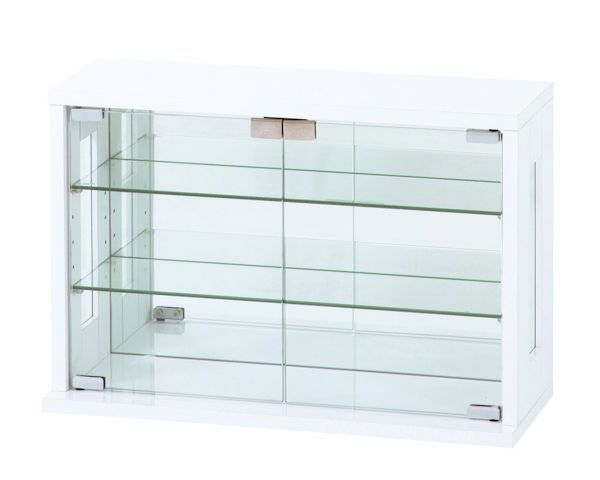 卓上ガラスコレクションケース横型 背面ミラー3段 ホワイト系 幅60cm