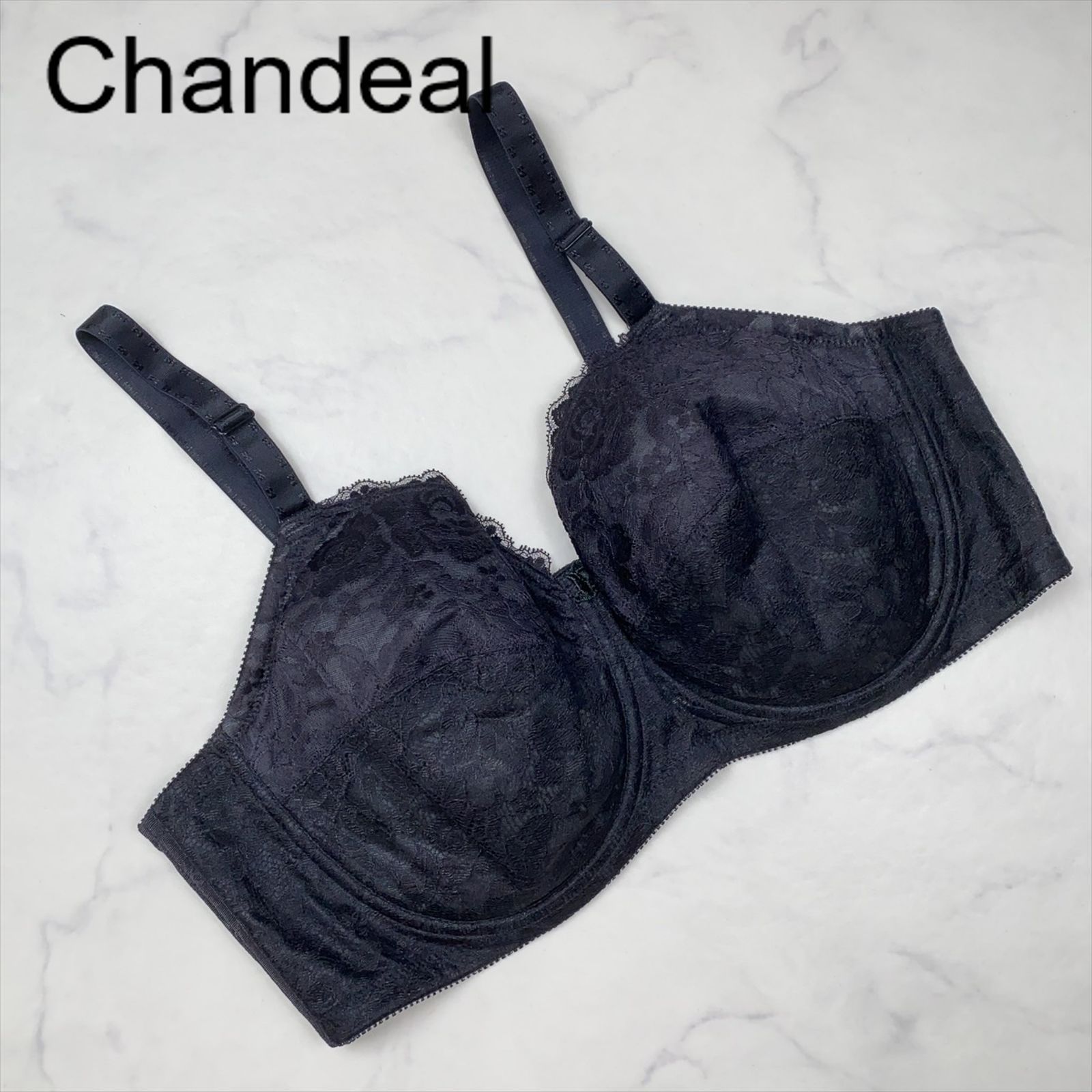 【新品未使用】Chandeal　シャンデール　ブラジャー　F90　BL　ブラック　ランジェリー　下着　シンプル　花　華やか　レース　刺繡　プレゼント　 ギフト