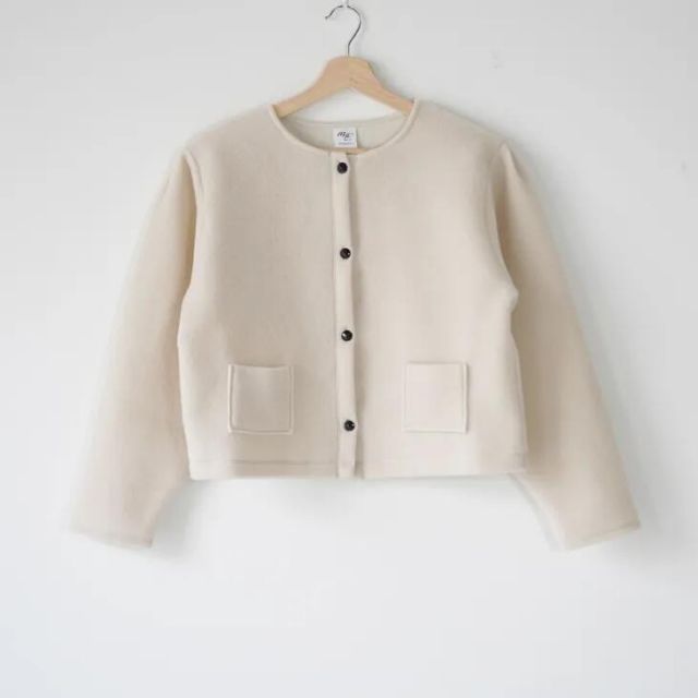 me. ミードット | cloudy wool volume sleeve blouson p|o vanilla | ボリュームスリーブブルゾン カーディガン