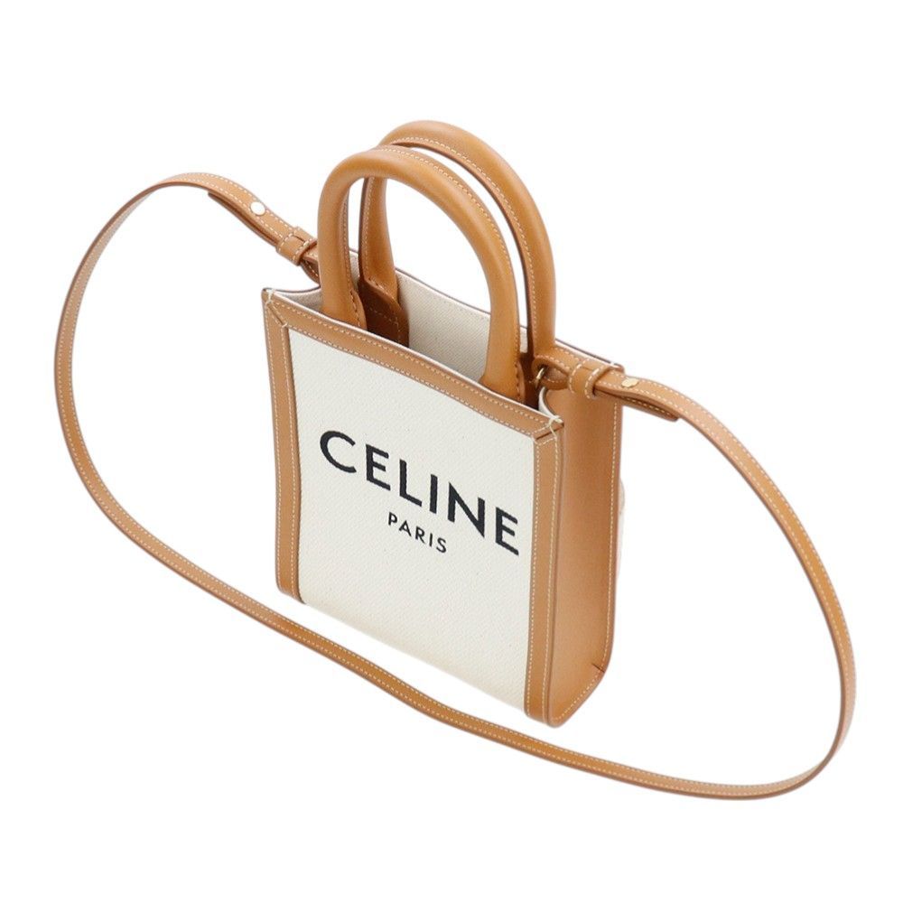 美品　セリーヌ　　ミニ　バーティカルカバ　2waw バッグ　キャンバス　ブラウン CELINE セリーヌ 2WAY ミニバーティカルカバ ナチュラル タン
