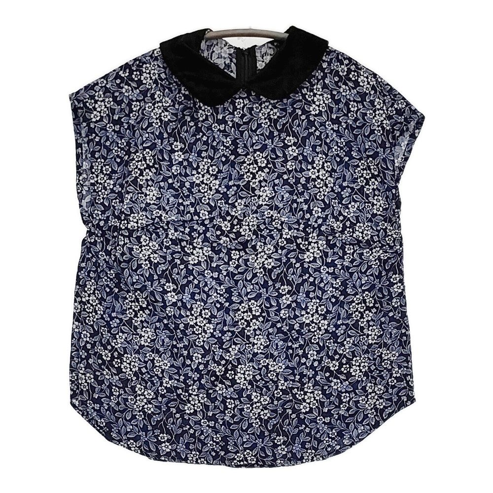 R-D.M.Co- アイリッシュ ラウンド ノースリーブブラウス S 花柄 ネイビー ホワイト レディース マンズテーラー 5-0908S♪