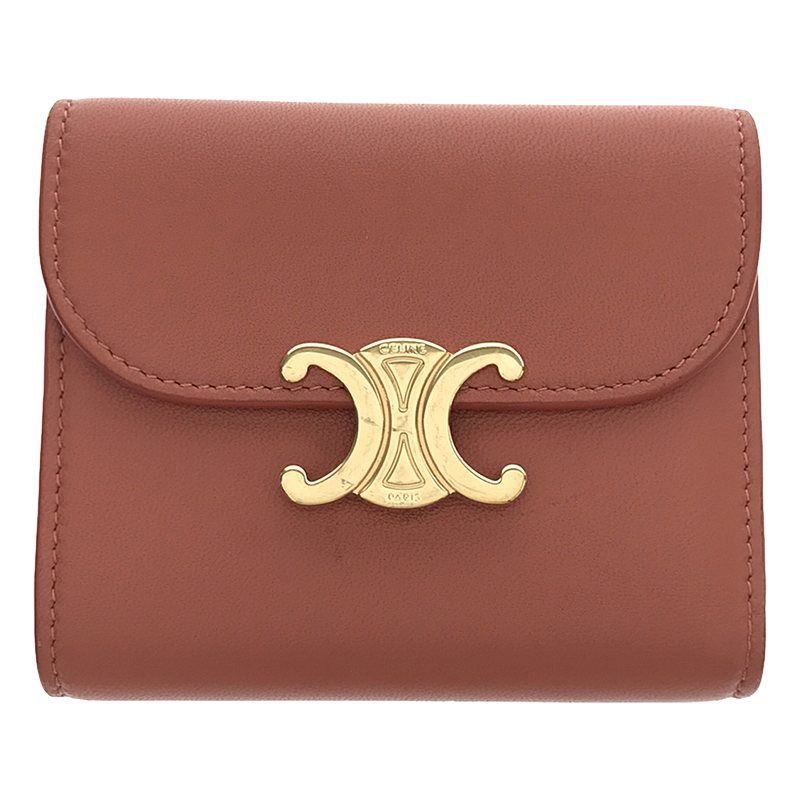 美品✨セリーヌ トリオンフ コンパクトウォレット レザー レッド セリーヌ 三つ折り財布 トリオンフ スモール フラップ