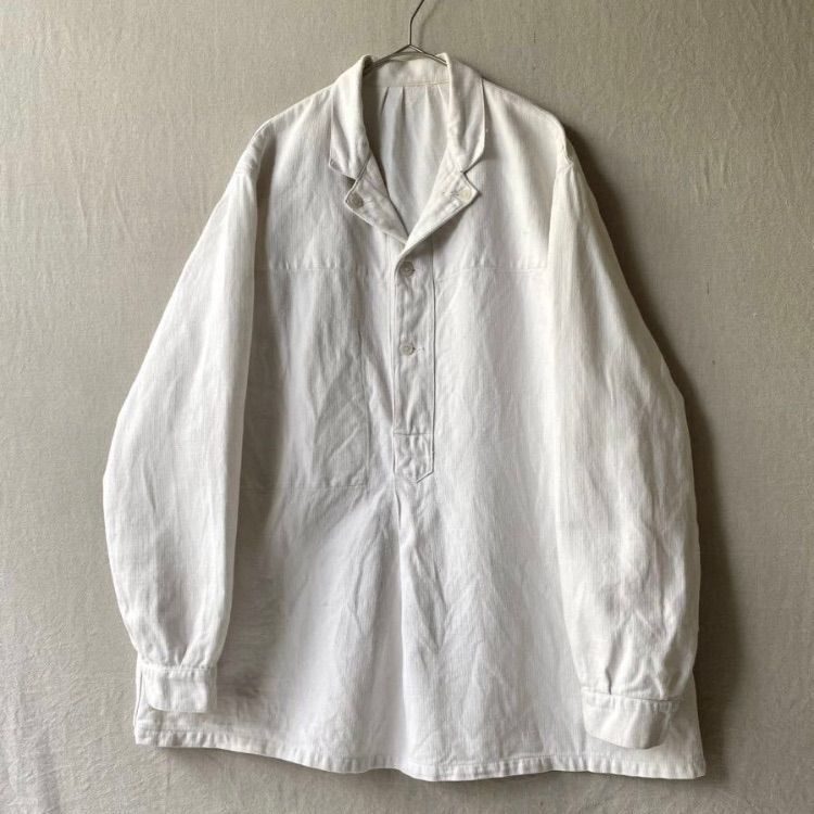 50s French vintage ブッチャー ジャケット /肉厚リネン プルオーバー