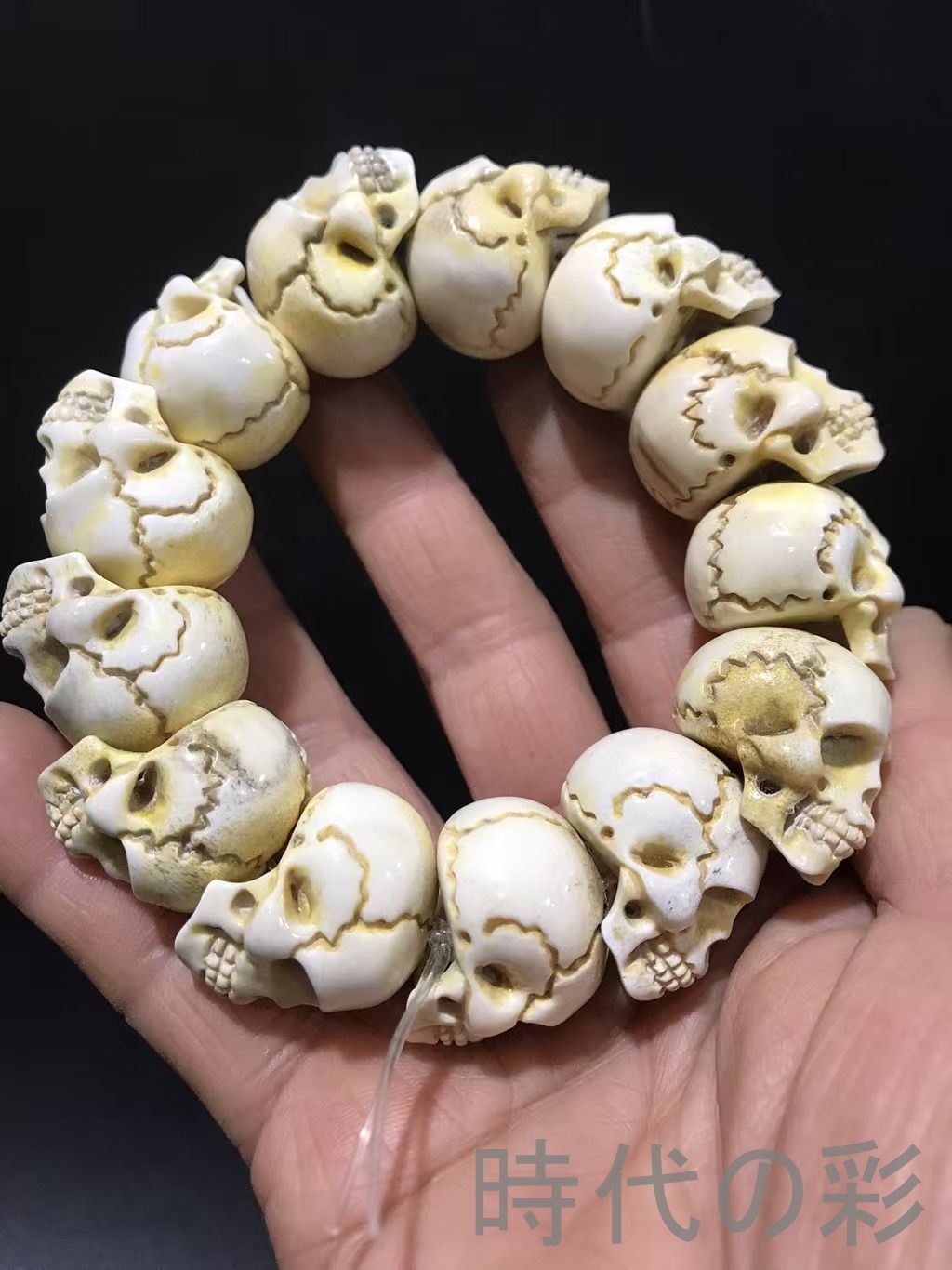 安い！かわいい！ 古美術 中国古玩 旧蔵 鹿角 彫刻 鬼頭 念珠 手串 唐物 骨董 装身具 細密彫刻 R07092917 逸品