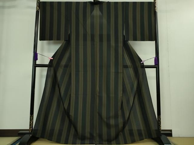 平和屋着物 上 夏物 紗紬 間道 黒地 DZAA9393kh5