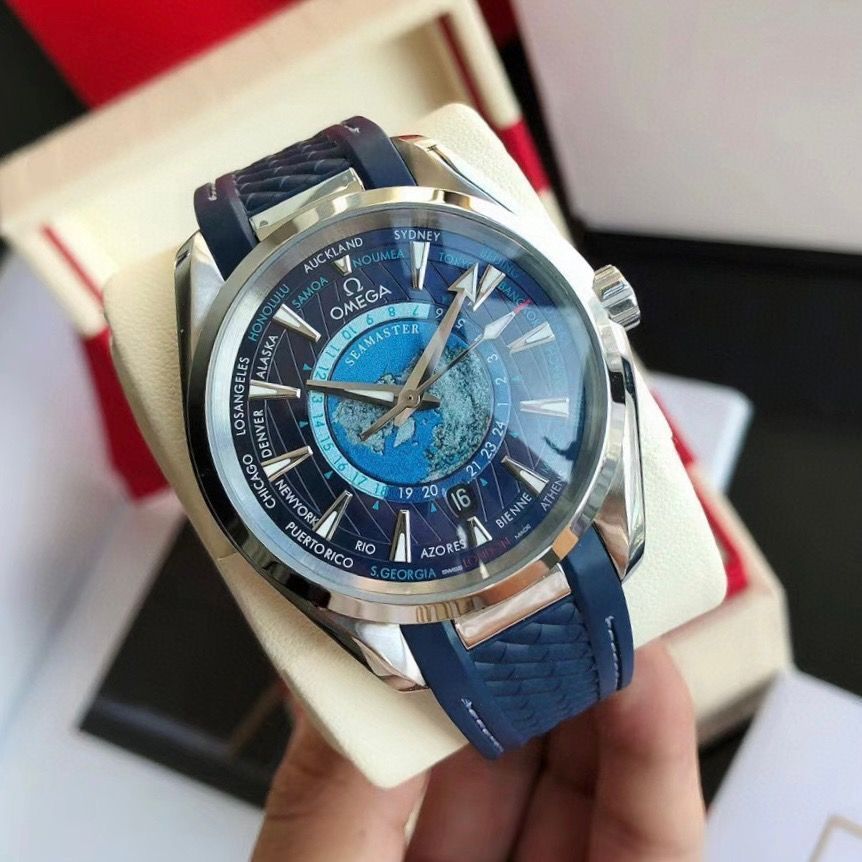 46今すぐ へようこそ! オメガ シーマスター アクアテラ GMT ワールドタイマー マスタークロノメーター ブルー49｜ ｜ --MM輸入