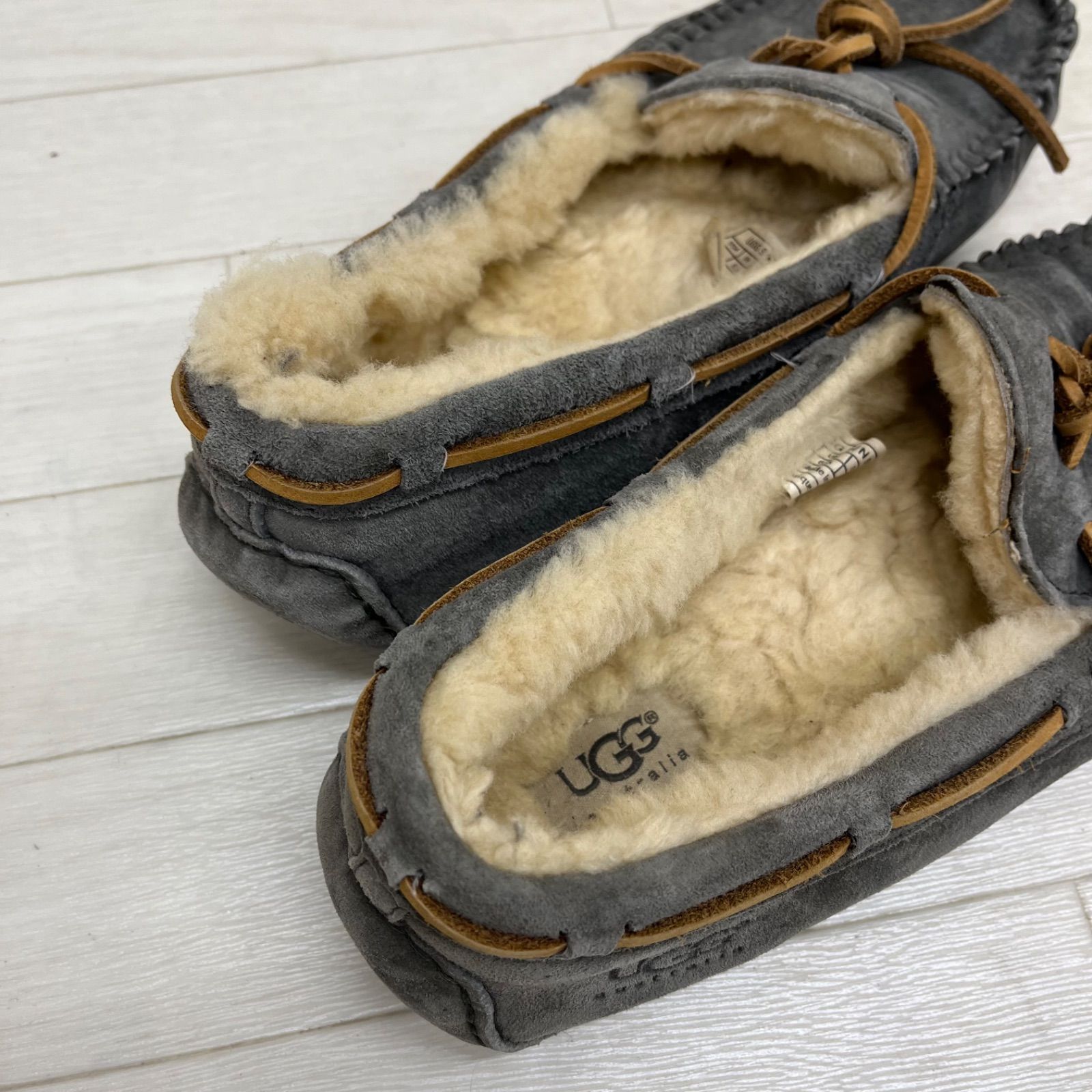 174◎ ① UGG デッキシューズ ムートン グレー メンズ25.0
