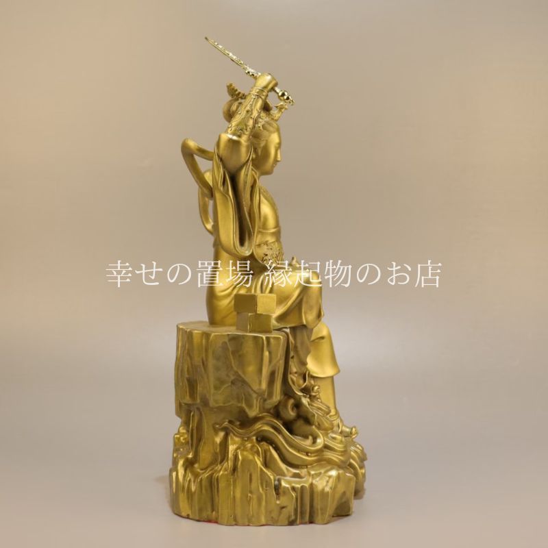 九天玄女 女神 神様 置物 坐像 黄銅製 彫刻 風水 縁起物 道教 玄関飾り