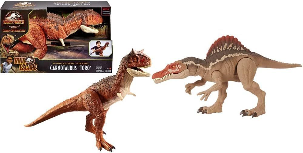 マテル ジュラシックワールド(JURASSIC WORLD) スーパービッグ! カルノタウルス(ブル) 【全長:91】【4歳~】 HBY86 u0026 ジュラシックワールド(JURASSIC WORLD) かみつき! スピノサウルス 【全長:55】【4歳~