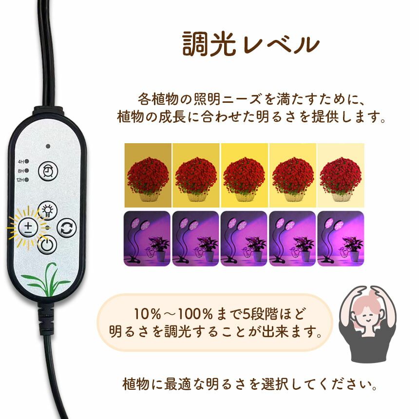 LED植物育成ライト 2頭 植物育成ライト 5段階調光 LED 植物ライト 植物育成ランプ 観葉植物用ライト 室内栽培ランプ 定時機能 タイマー 育苗ライト 観葉植物 多肉植物 3モード 5段階 調光 スタンド 付き 設置 光合成促進 thumbnail 6