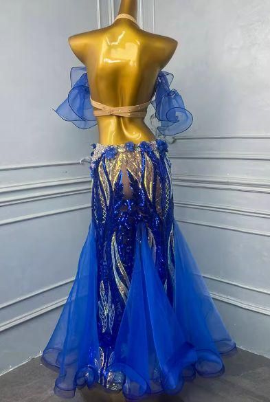 ベリーダンス衣装 ブラベルトスカートセット ブルー 青 オーダーメイド