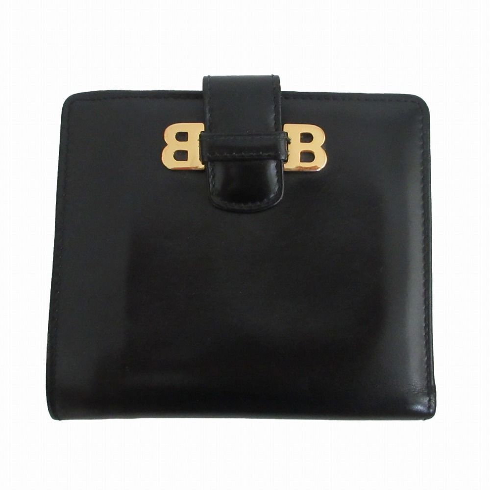 訳あり商品 BALLY バリー Bロゴ金具 Wホック レザー 2つ折り 財布 小物