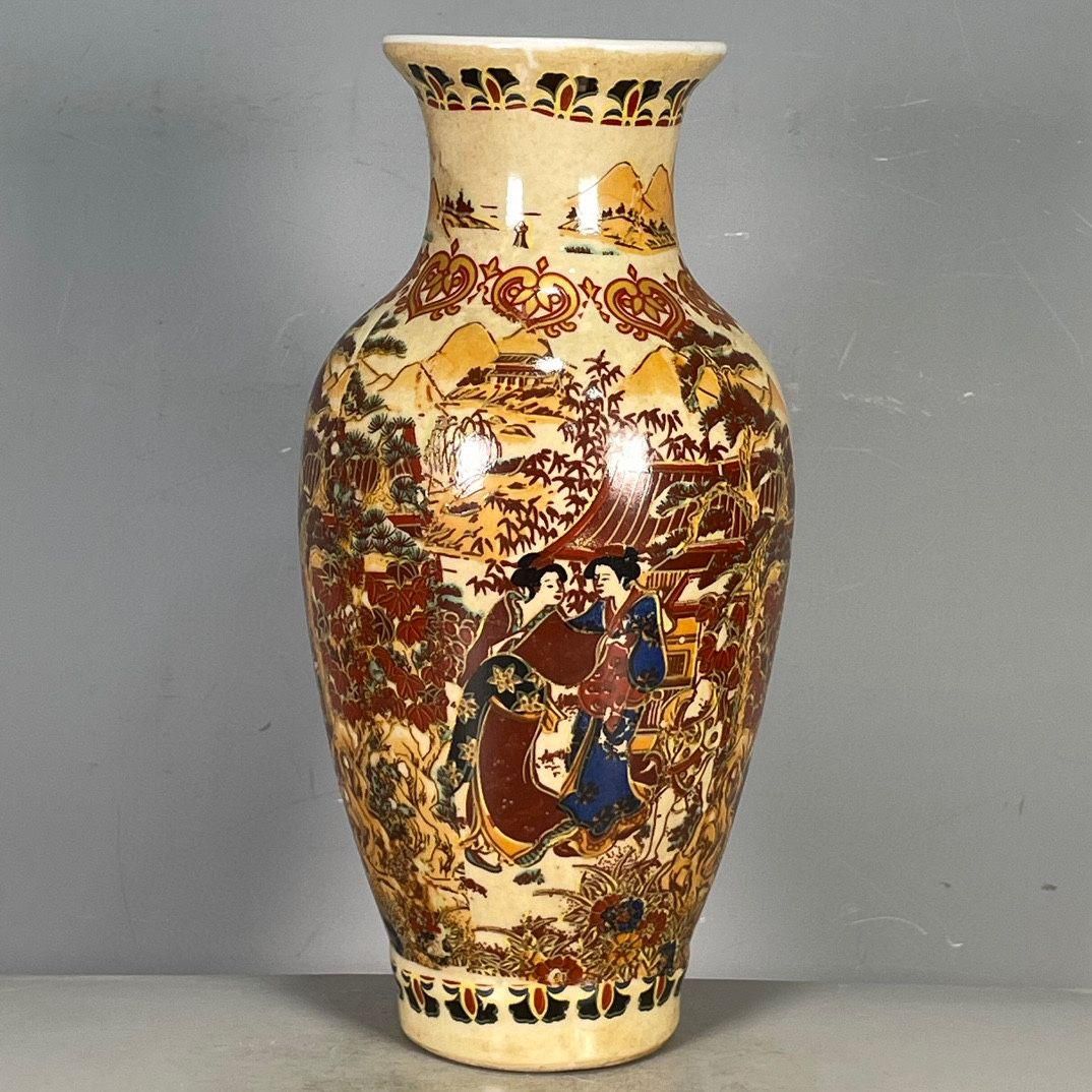 パステル異国情緒花瓶 蓋缶 磁器 現代工芸品 美術品 装飾品 置物