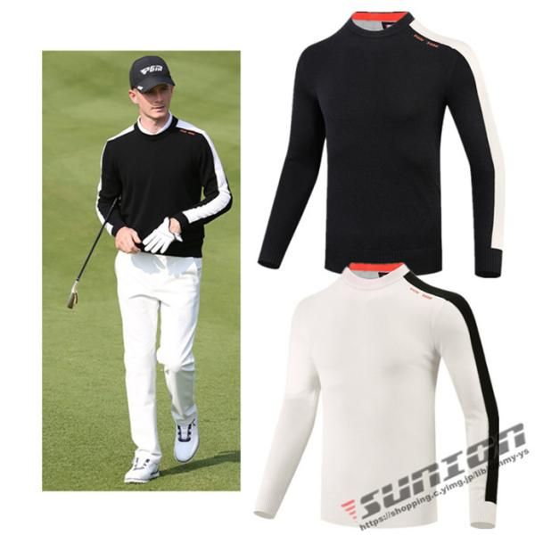 ゴルフ GOLF ウールセーター 秋 冬 メンズ コート ゴルフウェア ニットセーター 防寒 暖かい  プレゼント ギフト 2110gfsweater10*カラー-BLACK