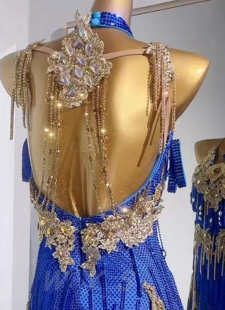 ラテンドレス ラテンワンピース ダンス衣装 　オーダーメイド ラテンワンピースドレス 社交ダンス衣装 ベージュ ハイネック