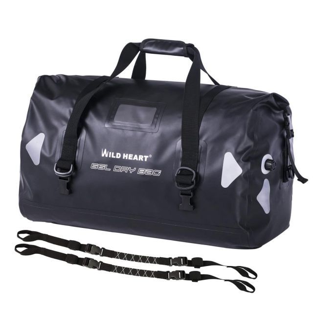 WILD HEART 防水バッグ ダッフルバッグ 40L 66L 100L 溶接シームショルダーストラップ付き バインディングロープ カヤック キャンプ ボート|バイサイクル オートバイドラムバッグ ツーリング シートバッグ オートバイ アウトドア 黒 6