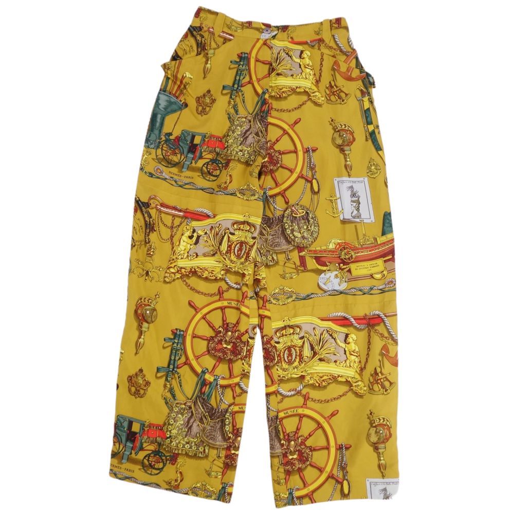 美品 Vintage エルメス HERMES パンツ ロングパンツ 総柄 シルク100 