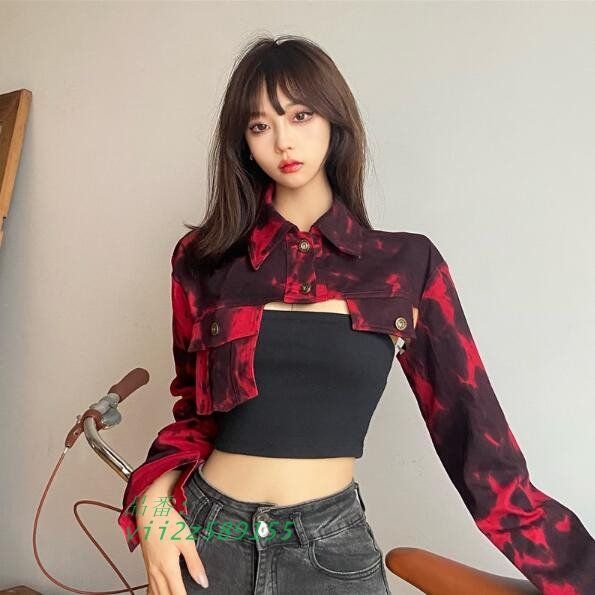 ショート丈 タイダイ柄 シャツジャケット ボレロ 韓国 ストリート ダンス衣装 HIPHOP レディース Y2K K-POP 原宿系  vii2z589155