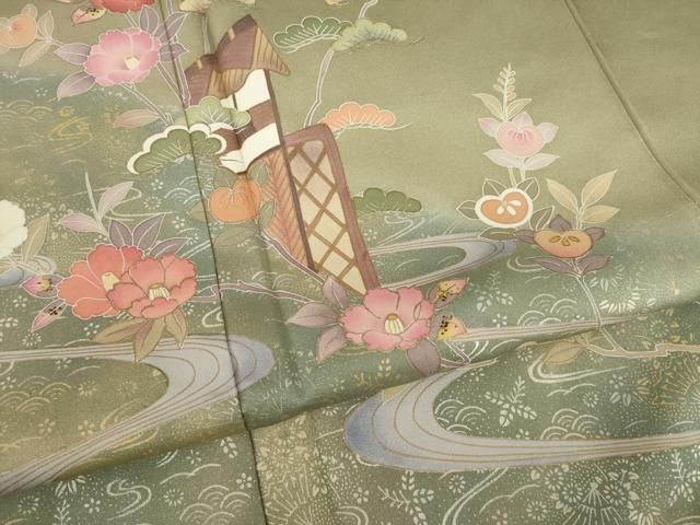 【逸品】●作家訪問着●縮緬●流水文様● 平和屋着物○十日町友禅作家 松雨 訪問着 流水花鳥文 暈し