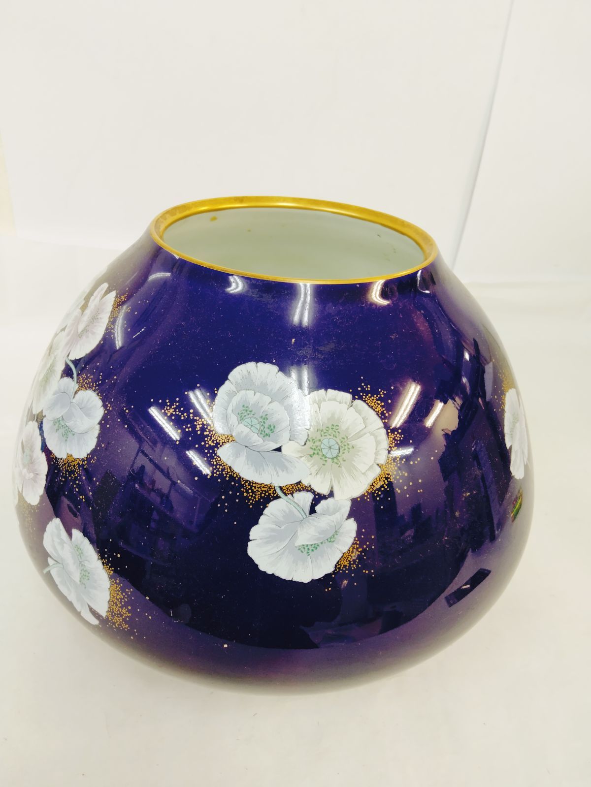 香蘭社 花瓶 フラワーベース 青 花柄 高さ20cm 直径12cm 日本製